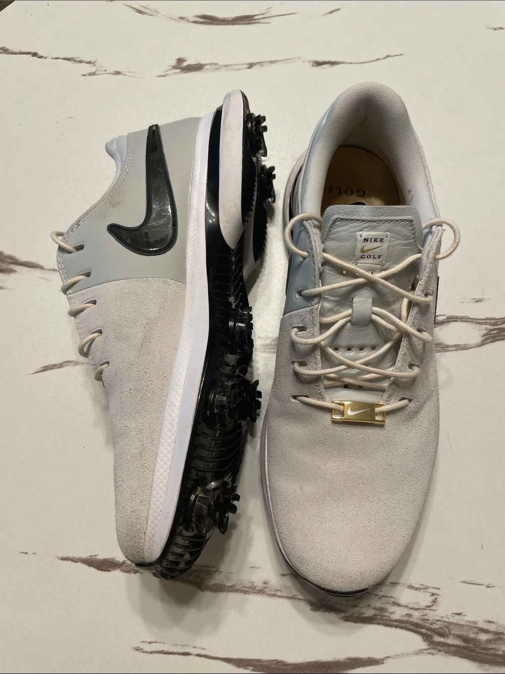Nike Women's Light Gray and Black Golf Spiked Sneakers
